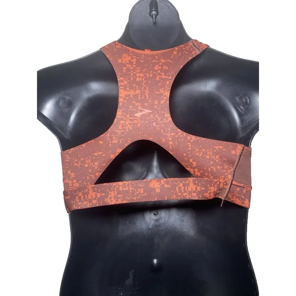 Brooks NWT 32C/D Drive 3 Pocket Run Bra Glitch Print Copper Compression Wicking - Picture 2 of 10